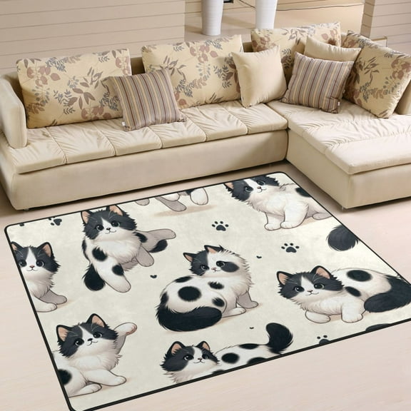 Cute Cat Footprint Area Rugs Soft Non-Slip Floor Mats Large Nursery Carpets Doormat for Living Room Bedroom Hotel Decor 63"x48"
