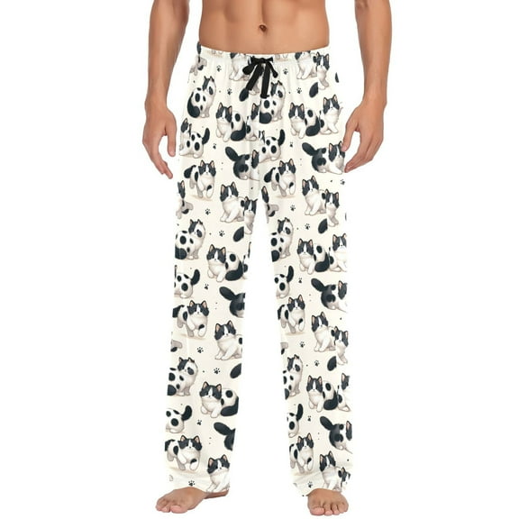 Cute Cat Footprint Men's Pajama Pants Cotton Long Sleepwear Lounge Pants 2XL