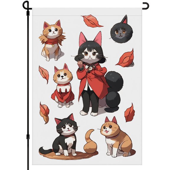 Cute Cat Garden Flag Kitten Fluffy Cat Cartoon Style Versatile Camping Flags for Campsite 28x40 Inch, Double Colored Washable Garden Decor for Outdoor for Farmhouse Garden Porch Backyard