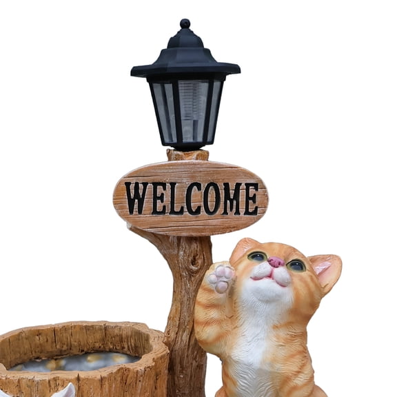 Cute Cat Garden Statue Planter with Solar Light, Resin Outdoor Yard Decor