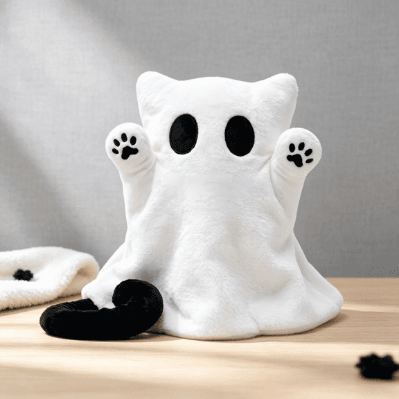 Cute Cat Ghost Soft Plush, Halloween Decor, Squishy & Huggable, SpookyCute Cat Stuffed Animal, Tabletop Accent, Halloween Decorations Indoor, Halloween Party Favor Seasonal Present