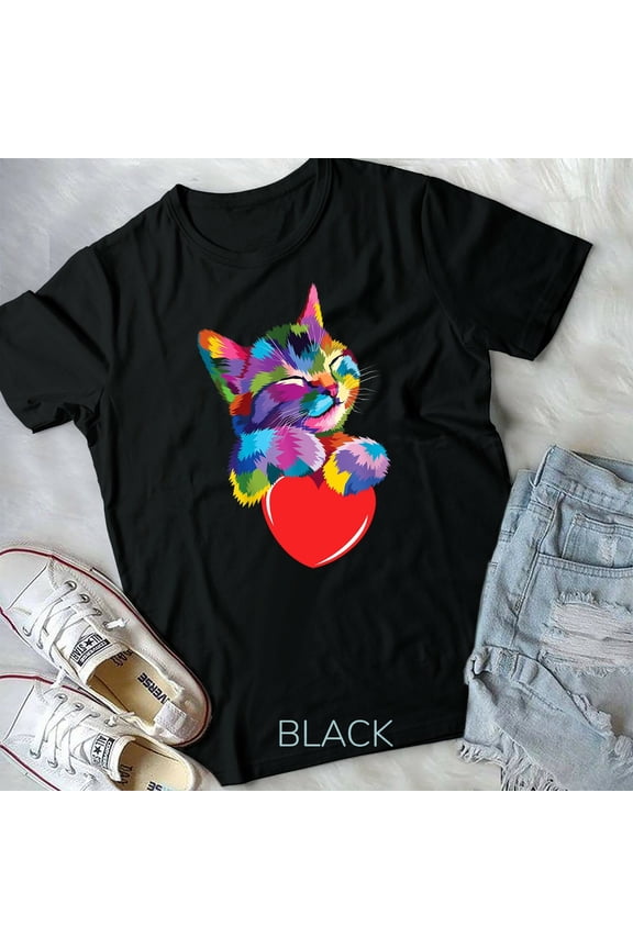 Cute Cat Gift for kitten lovers Colorful Art Kitty Adoption Unisex Form T-Shirt