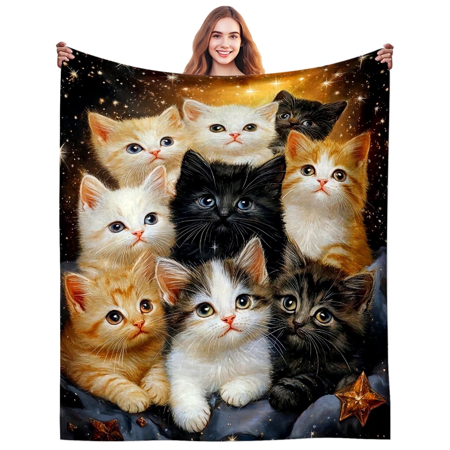 Cute Cat Gifts Blanket for Women Cat Lovers Stuff Cats Throw Blanket Animal Plush Cats Blanket Gifts for Women Adults Men Birthday Party Decorations Bed Room Decor 80"X60"