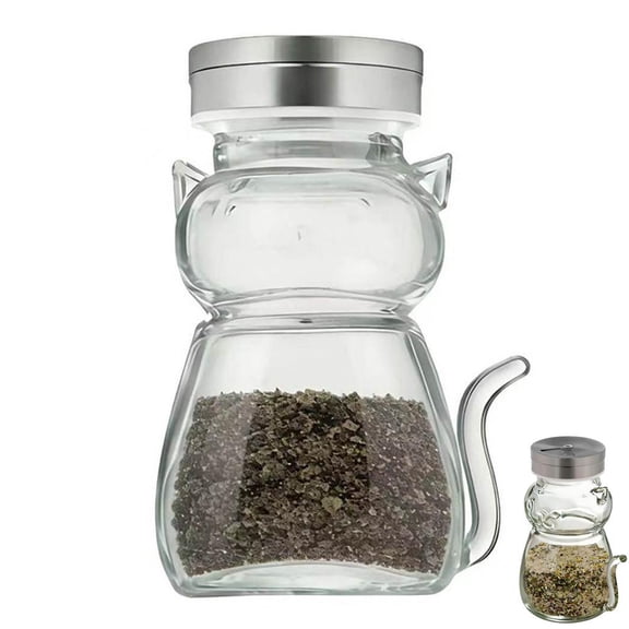 Cute Cat Glass Salt and Pepper Shakers Adorable Animal Spice Containers with Stainless Steel Lids, Kitchen BBQ Gift Set
