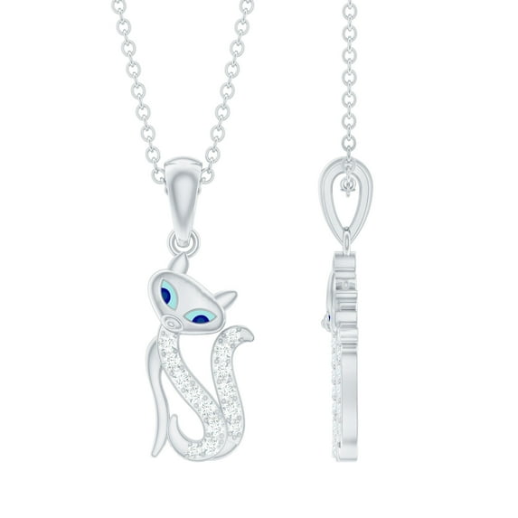 Rosec jewels Cute Cat Pendant with Diamond for Women - HI-SI Quality, 14K White Gold