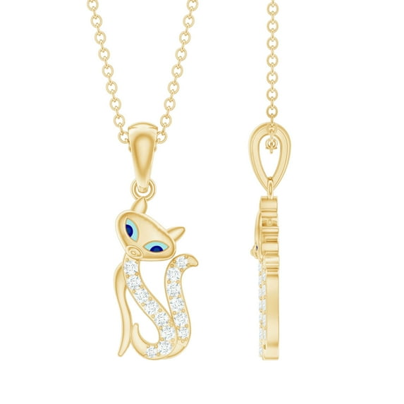 Rosec Jewels Cute Cat Gold Pendant with Diamond for Women - HI-SI Quality, 18K Yellow Gold