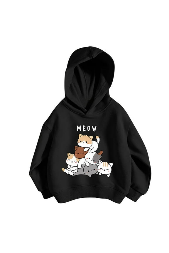 Cute Cat Graphic Hoodies for Teen Girls Cartoon Printed Hoodie Women Anime Print Hooded Sweatshirt Pullover