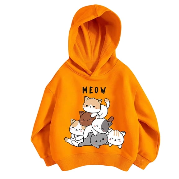 Cute Cat Graphic Hoodies for Teen Girls Cartoon Printed Hoodie Women Anime Print Hooded Sweatshirt Pullover