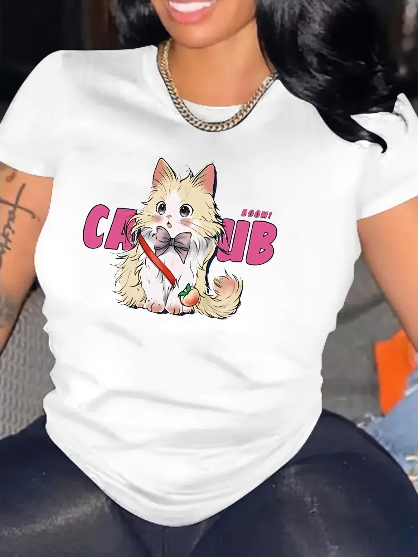 100 Cotton Casual Cat Print T Shirt main image 1