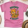 thumbnail image 1 of Cute Cat Graphic Tee | Meowy and Bright Funny Holiday Shirt, Heliconia, Size 3XL, 1 of 6