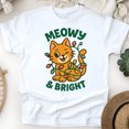 thumbnail image 1 of Cute Cat Graphic Tee | Meowy and Bright Funny Holiday Shirt, White, Size 3XL, 1 of 6