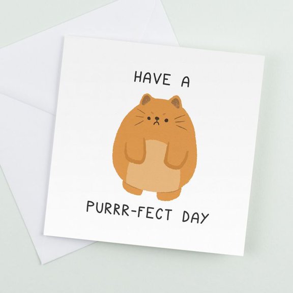Cute Cat Greeting Card – "Have a PURR-FECT Day" Design – Blank Inside with Envelope – Perfect for Friends, Family, or Cat Lovers