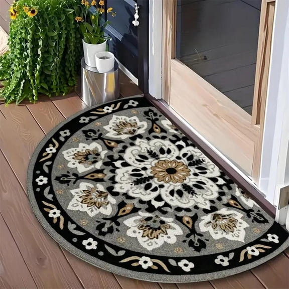 Cute Cat Half Circle Door Mat, Half Round Outside Entrance Welcome Mats, Non Slip Washable Semi Circle Area Rug, Soft Floor Mat for Indoor Outdoor Kitchen Bathroom Patio Front Door (Wood)