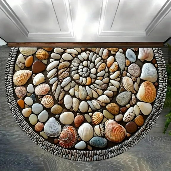 Cute Cat Half Circle Doormat, Non Slip Washable Semi Circle Area Rug for Indoor Outdoor Entrance