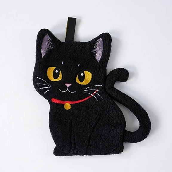 Cute Cat Hand Towel, 9.6Inch Soft Absorbent Cats Hand Towels, Animal Shaped Hanging Kitchen Towels, Housewarming Cat Gifts for Bathrooms & Kitchens, Cat Hand Towels for Housewarming