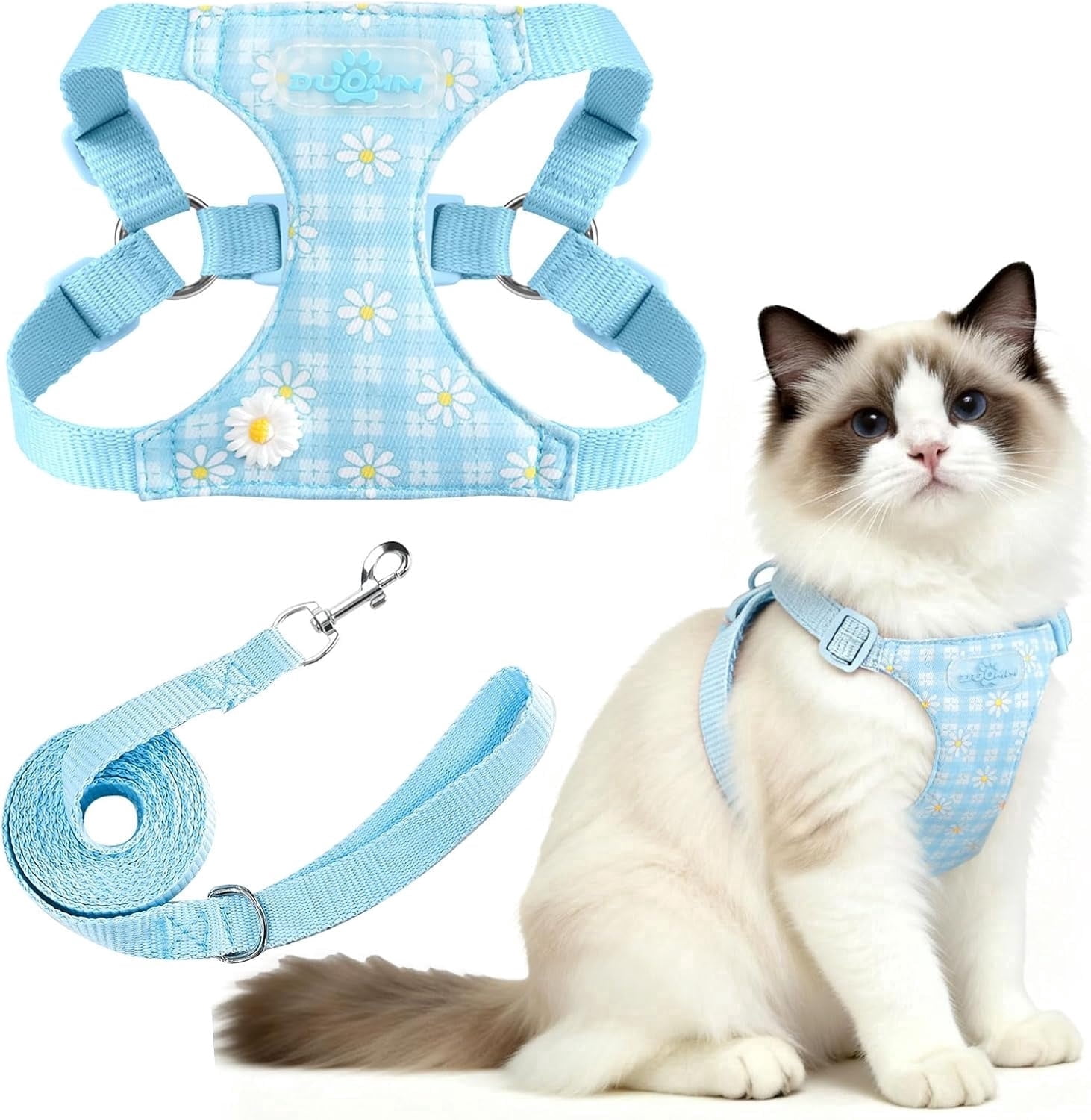 Cute Spring Notebook Paper Cute Cat & Small Dog Harness and Leash Set,Blue Daisy Step in Vest for ...