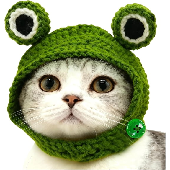 Cute Cat Hat Costume Suitable for 5 to16 lbs - Frog Cat Bonnet Head Circumference 11" or Less Cat Halloween Costumes Pet Photography Outfits