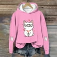 thumbnail image 1 of Cute Cat Heart Graphic Girls Cropped Hoodie - Pink Fleece Lined Long Sleeve, Soft Stretch 95% Polyester 5% Spandex, Size 110-160 for 4-12 Yrs,Size 5-6T, 1 of 5