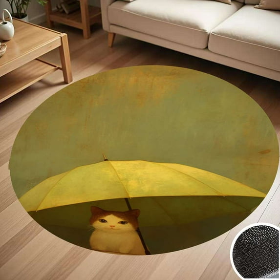 Cute Cat Hiding Under Umbrella Round Carpet Living Room Bedroom Home Decoration Coffee Table Mat Lounge Rug Chair Mats