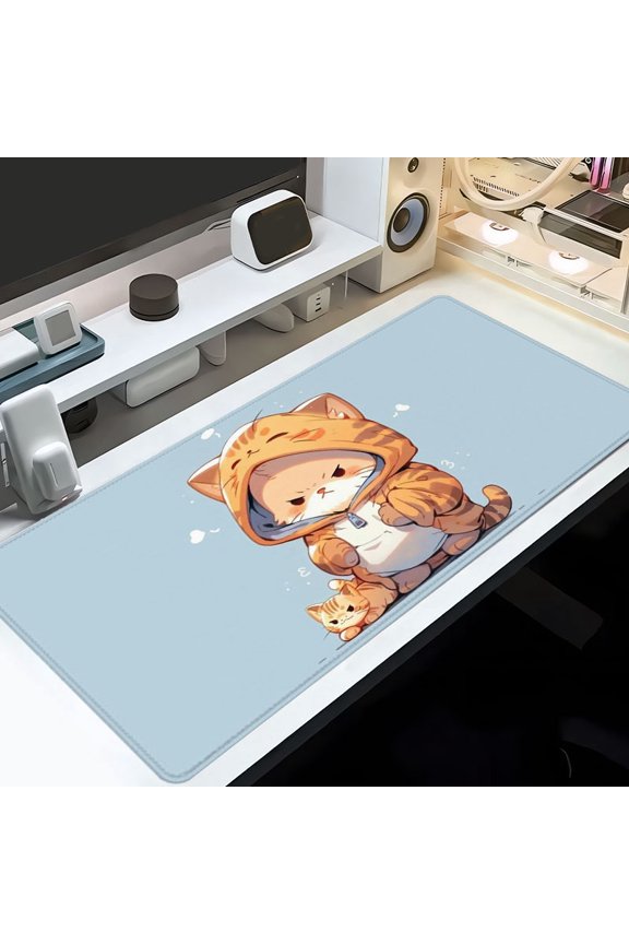 Cat Hoodie Design Mouse Pad 31.5 x 11.82 inches Rubber Surface for Office Desk and Gaming