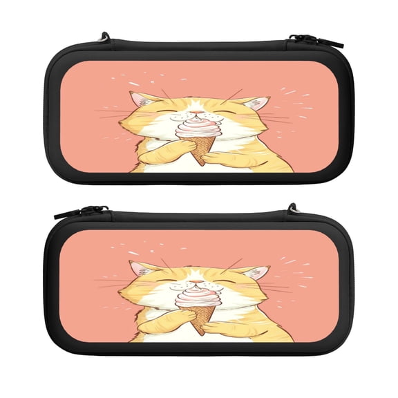 Cute Cat Ice-Cream, Carrying Case For Nintendo Switch & OLED Version, Eva Lightweight Shockproof Protective Pouch Case for Game Console & Accessories with 10 Game Card Slot & Wristband, Black