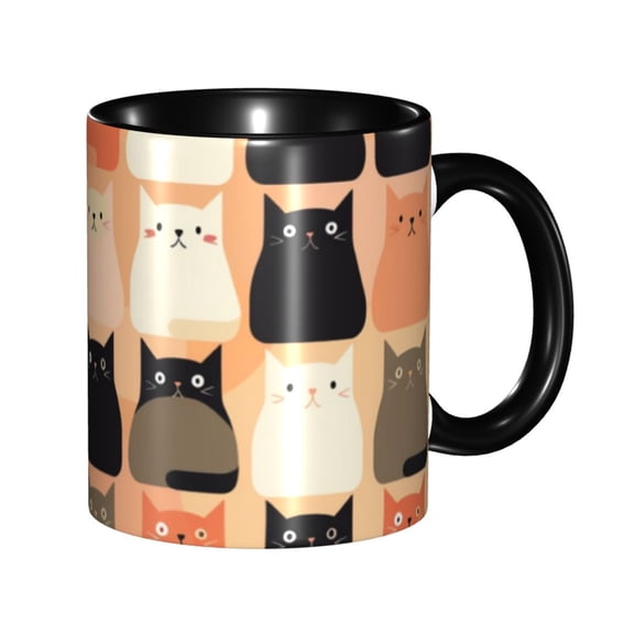 Cute Cat Icons Coffee Mug Fun Custom Ceramic Mugs 11oz Black