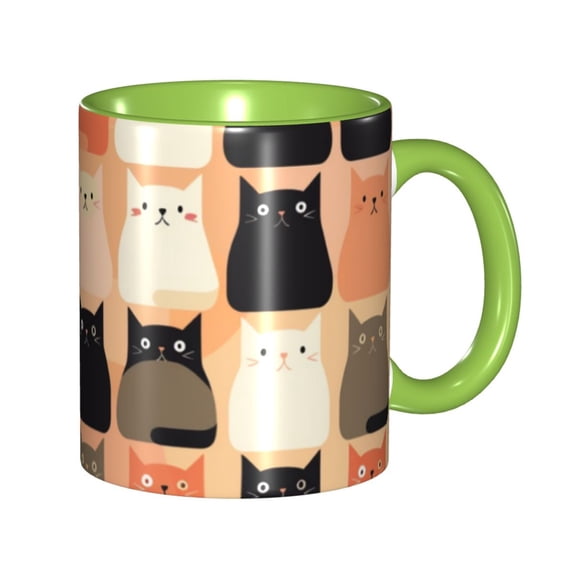 Cute Cat Icons Coffee Mug Fun Custom Ceramic Mugs 11oz Green