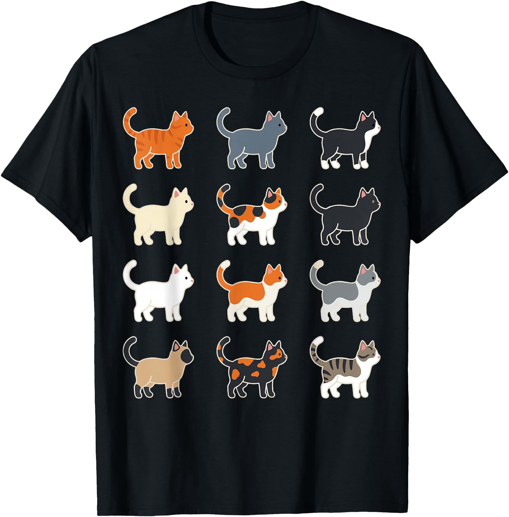 Cute Cat Illustration Grid Pattern T-Shirt - Walmart.com