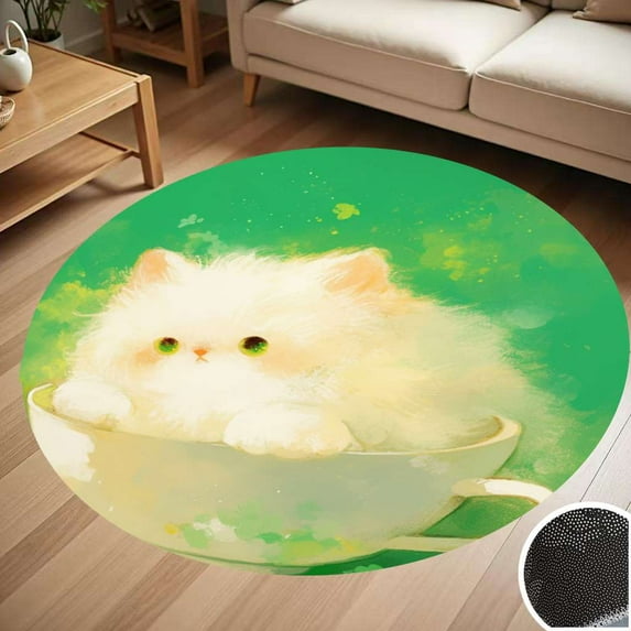 Cute Cat In A Teacup Round Carpet Living Room Bedroom Home Decoration Coffee Table Mat Lounge Rug Chair Mats