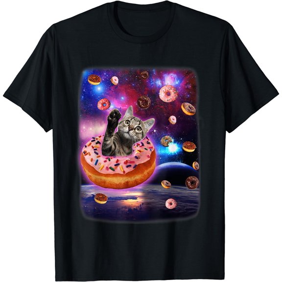 Cute Cat Inside Donut In Space Boy Girl Donut Kitty Galaxy T-Shirt