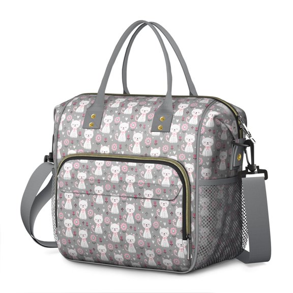 Cute Cat Insulated Lunch Bag – Large Leakproof Cooler Tote with Adorable Paw Print Pattern, Dual Compartment Reusable Lunch Box for Cat Lovers and Pet Owners