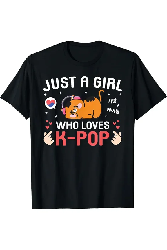 Cute Cat Kawaii Cat Korean Music Just A Girl Who Loves K-Pop T-Shirt