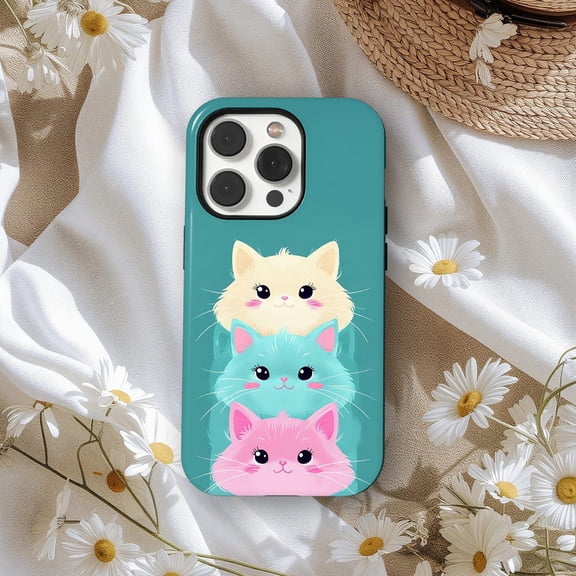 Cute Cat Kawaii Pastel Kitty Design Colorful Cartoon Aesthetic Lover iPhone Tough Case