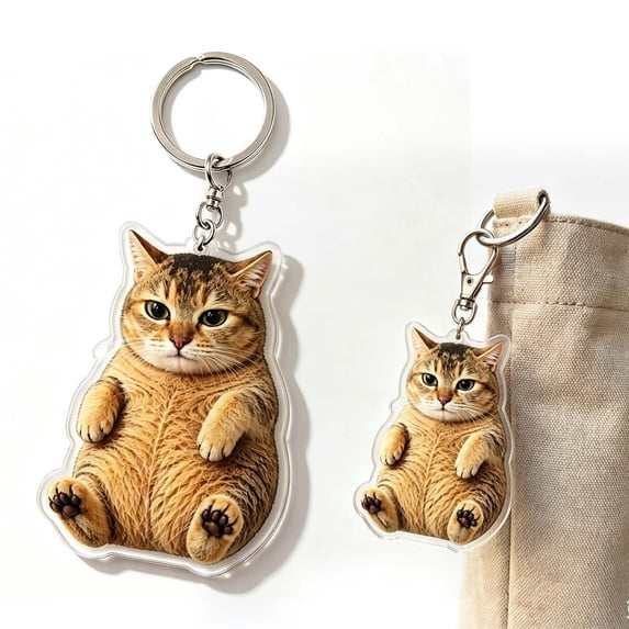 Cute Cat Keychain, Cute Cat Car Hanging Ornament, 2D Flat Cat Keychain, Acrylic Funny Kitty Car Interior Charms Accessories, Keyring Keychains Backpack Decoration _ Yellow