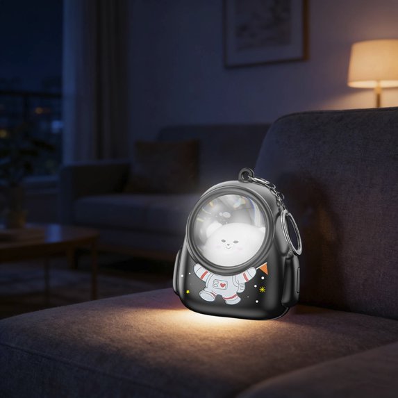 Cute Cat Keychain Light with Backpack Design Glowing Dome Pendant Portable LED Flashlight Keyring for Bag Purse Accessory Night Travel Essential