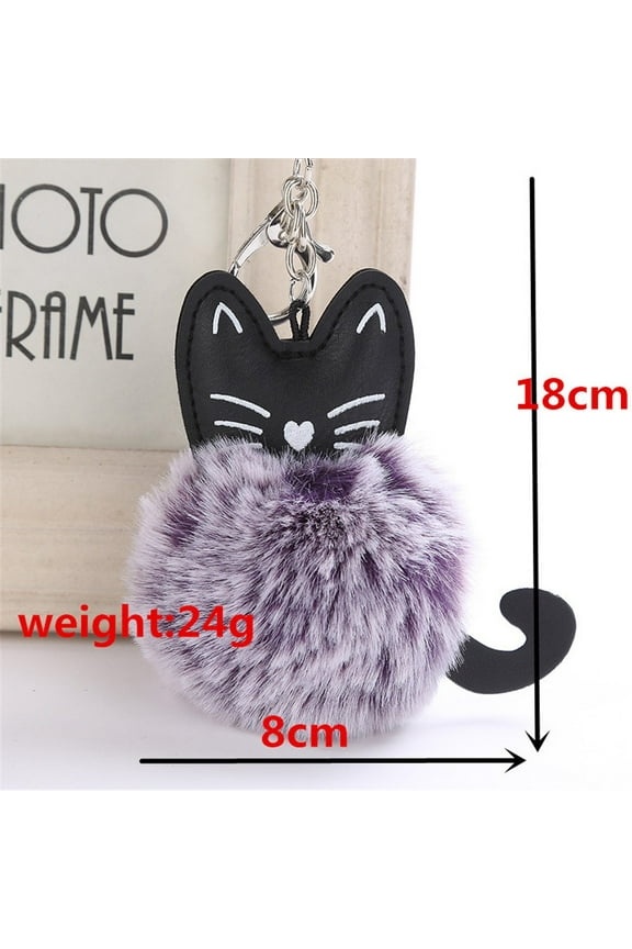 Cute Cat Keychain Pendant Key Ring Holder with Pompoms for Women Girls 8CM Adorable Animal Keychains Accessories