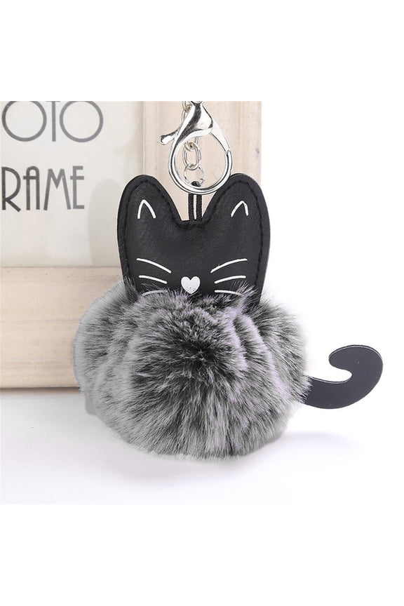 Cute Cat Keychain Pendant Key Ring Holder with Pompoms for Women Girls 8CM Adorable Animal Keychains Accessories