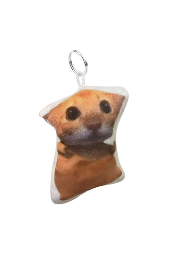 Cute Cat Keychain with Singing Feature, Beige Cloth 10CM, Animal Charm for Keys Purse or Backpack