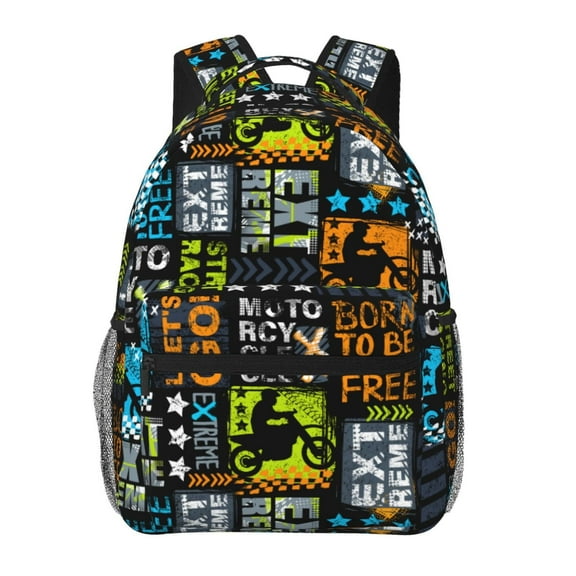 Grunge Motorcycle Kids School Backpack for Boys Girls, Urban Style Travel Laptop Backpacks Book Bag Hiking Camping Daypack Age 5-10