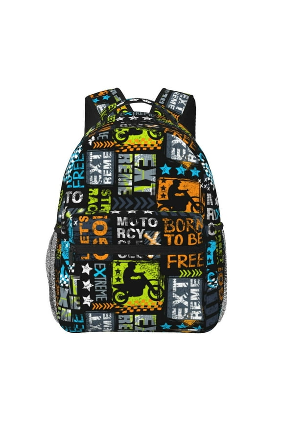 Grunge Motorcycle Kids School Backpack for Boys Girls, Urban Style Travel Laptop Backpacks Book Bag Hiking Camping Daypack Age 5-10