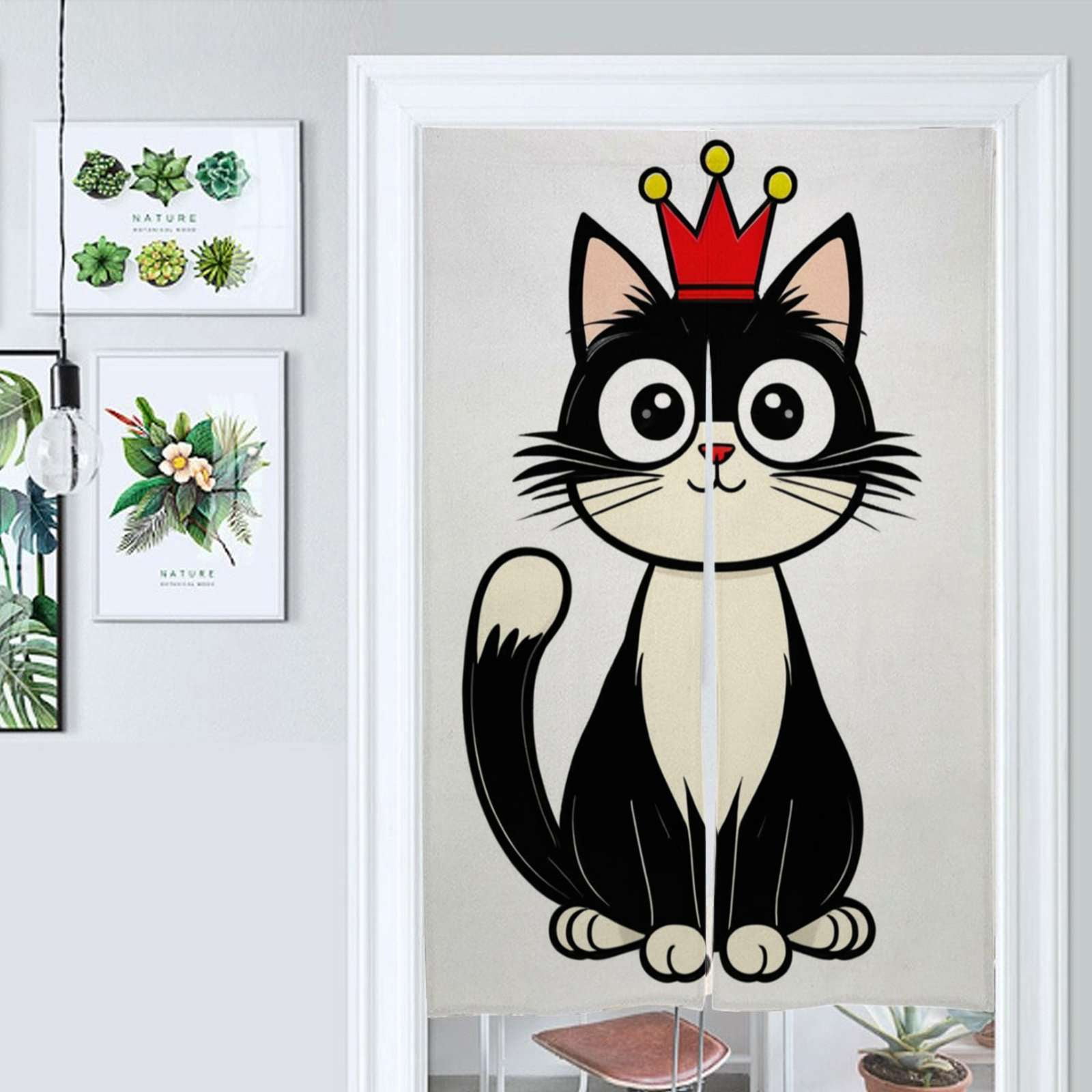 Cute Cat King Crown Door Curtain Nordic Living Room DoorCurtain Porch ...