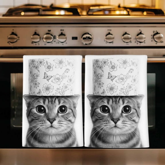 Cute Cat Kitchen Towels Set of 1, Funny Animal Toilet Paper Abstract Art Absorbent Dish Towels for Kitchen, Microfiber Hand Towel, Quick Drying Tea Towel for Cleaning Decorative Dishcloths