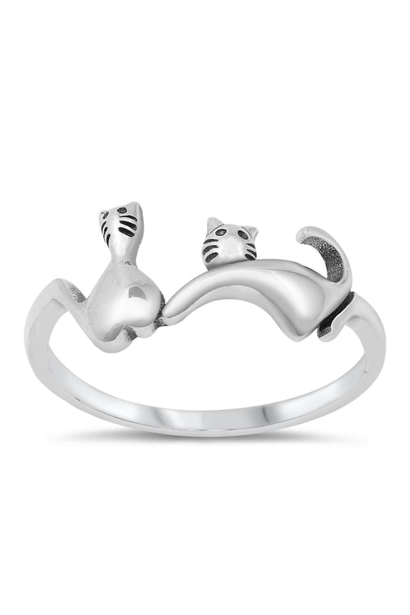 Cute Cat Kitten Playful Animal Ring .925 Sterling Silver Band Jewelry Female Male Unisex Size 10