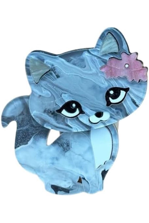 Cute Cat Kitten Statement Chunky Ring for Women - Acrylic Resin Animal Pet Cartoon Finger Bands Fashion Trendy Comfort Fit Rings Lovely Christmas Birthday Jewelry for Daughter Inner Diameter 18mm