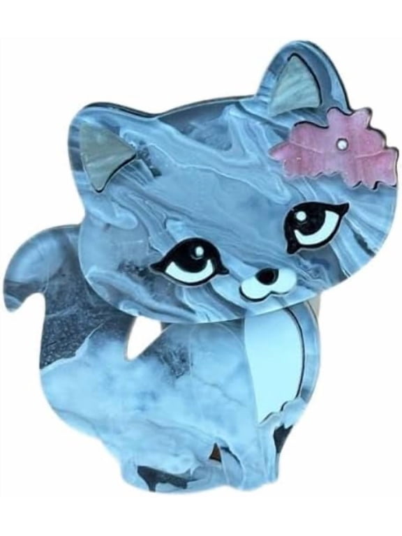 Cute Cat Kitten Statement Chunky Ring for Women - Acrylic Resin Animal Pet Cartoon Finger Bands Fashion Trendy Comfort Fit Rings Lovely Christmas Birthday Jewelry for Daughter Inner Diameter 18mm