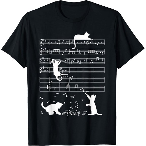 Cute Cat Kitty Playing Music Clef Piano Musician Art T-Shirt