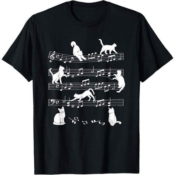 Cute Cat Kitty Playing Music Note Clef Musician Art T-Shirt