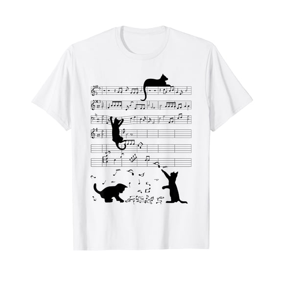 Cute Cat Kitty Playing Music Note Clef Musician Art T-Shirt