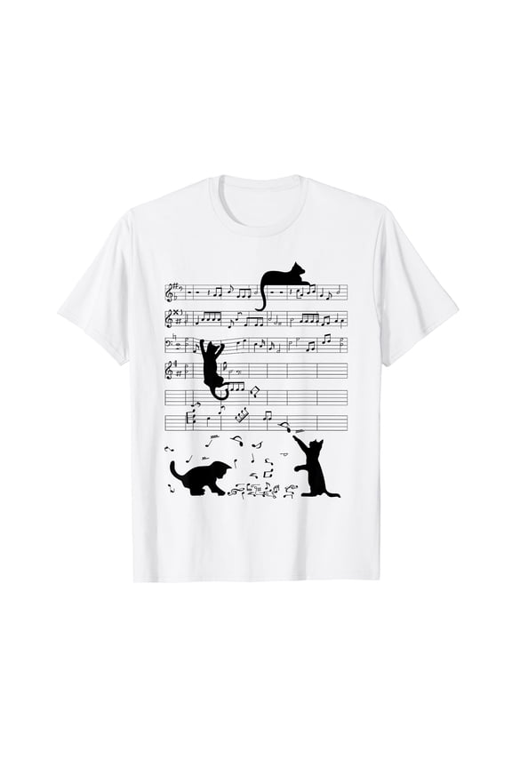 Cute Cat Kitty Playing Music Note Clef Musician Art T-Shirt