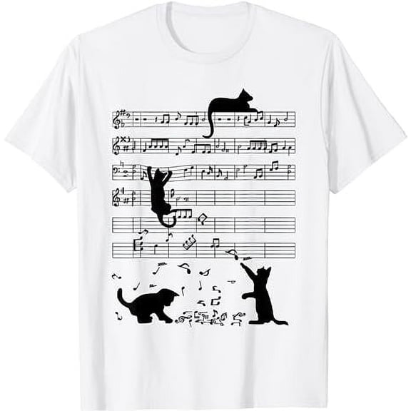 Cute Cat Kitty Playing Music Note Clef Musician Art T-Shirt